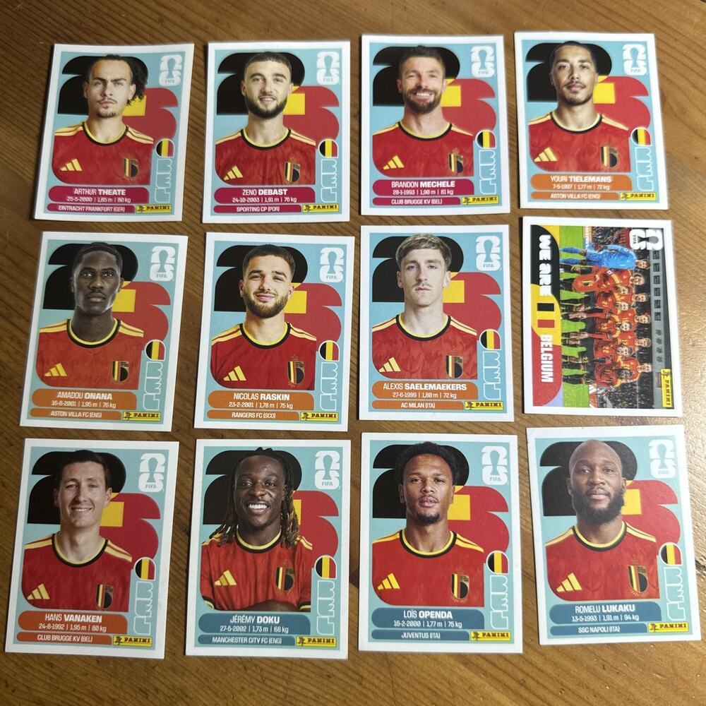 Panini FIFA World Cup 2026 Belgium 12 Stickers 3/5/6/9/10/11/12/13/14/16/19/20
